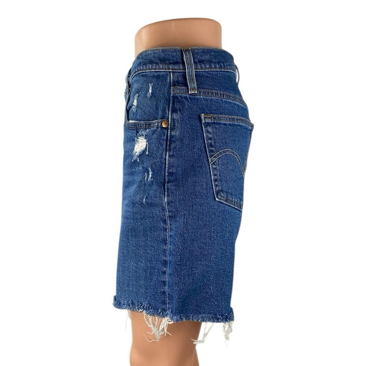 Levi's Premium Women's Blue Dark Wash Distressed Cutoff Denim Jean Shorts Size M