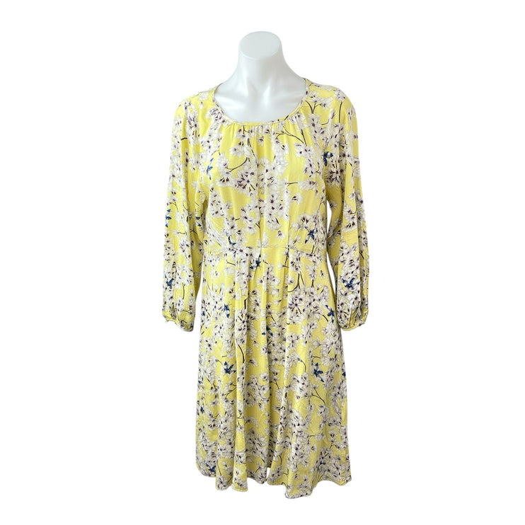 Anna Glover x H&M Yellow Floral Long Sleeve Scoop Neck A Line Midi Dress Size 4