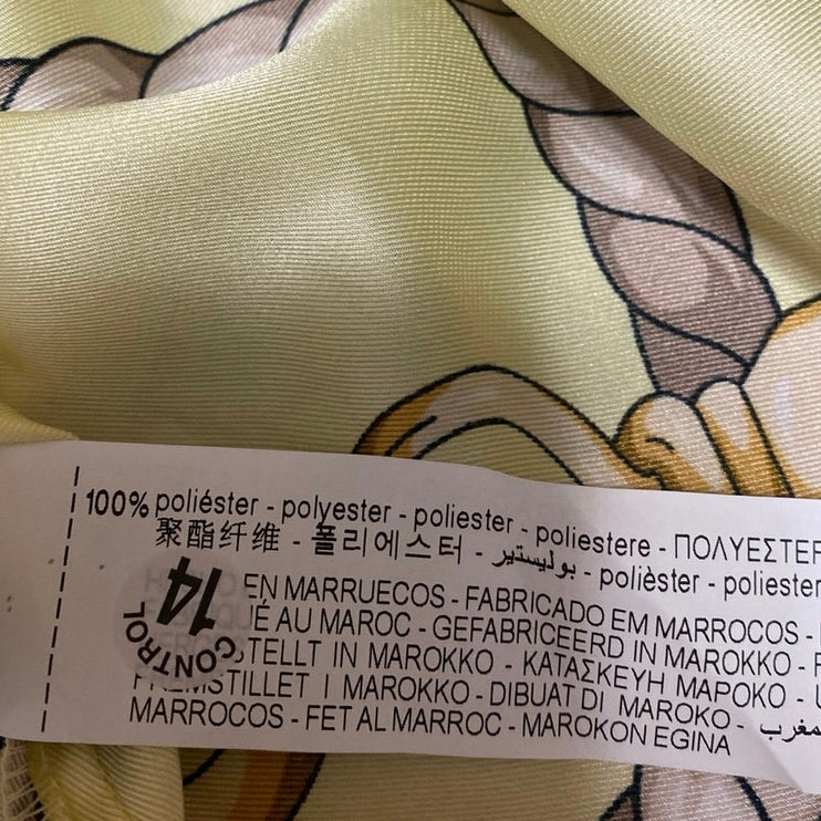 Zara Women's Yellow Silky Satin Rope Print Long Sleeve Button Down Shirt Size XS