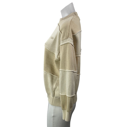 Pull & Bear Beige Colorblock Patchwork Long Sleeve Crewneck Sweater Top Size S