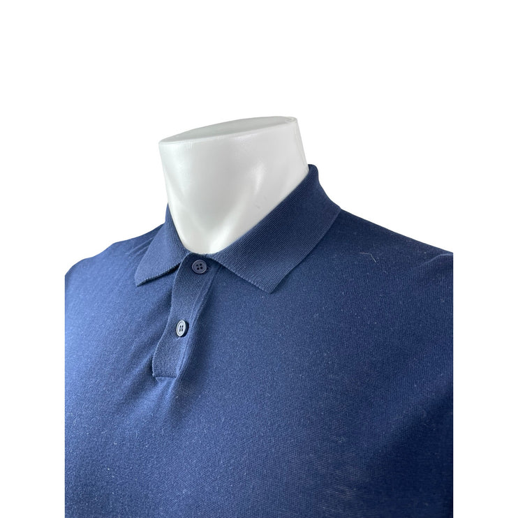Zara Men's Navy Blue Short Sleeve Golf Collar Casual Basic Polo Shirt Top Size L