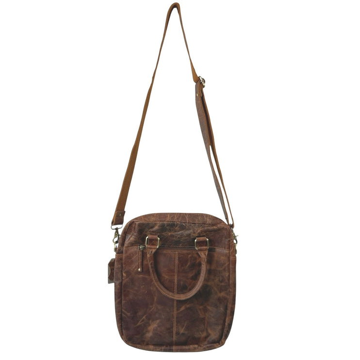 NEW Valenchi Brown Genuine Leather Crossbody Zip Buckle Flap Purse Handbag OS