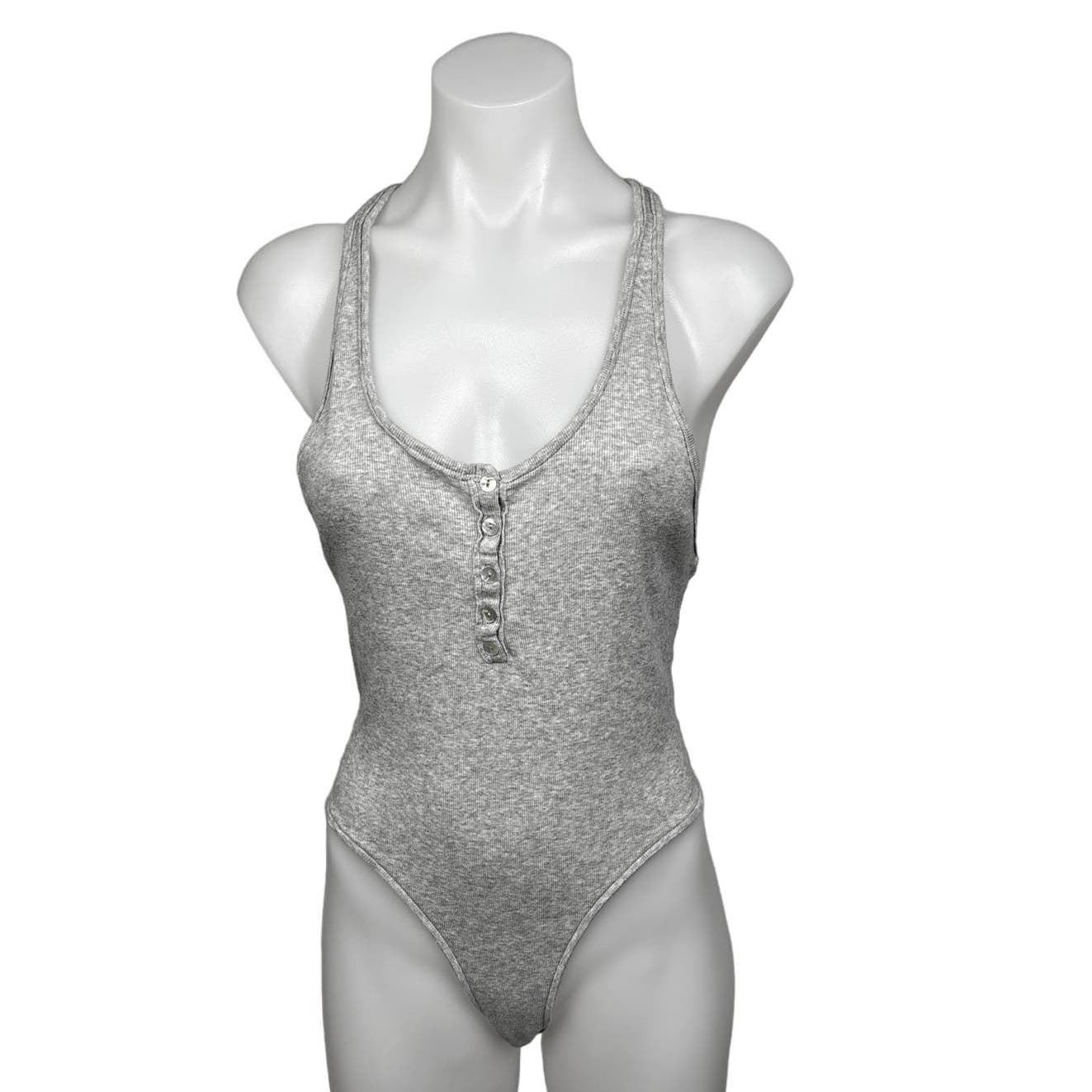 Free People Grey Button Up Henley Racerback Sleeveless Tank