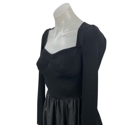 Moon River Mixed Media Black Sweetheart Neck Long Sleeve  Midi Flare A-Line XS