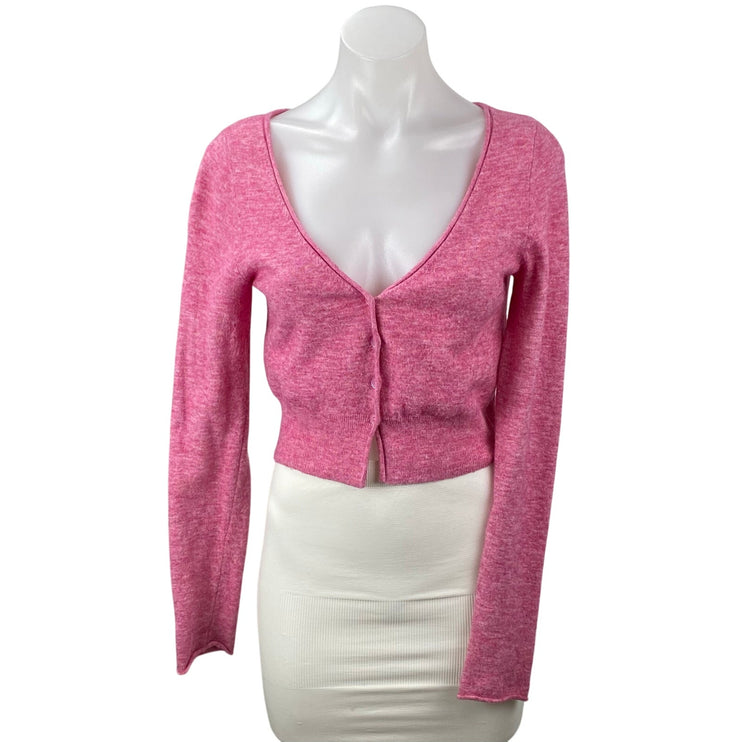 Aritzia Wilfred Pink Wool Cashmere Long Sleeve Button Up Crop Cardigan Sweater S