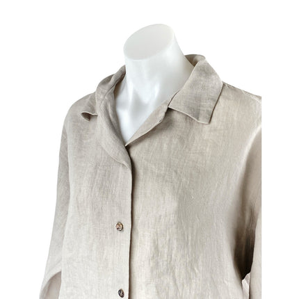Amour Linen Women's Beige Long Sleeve Button Down Pajama Two Piece Set Size M