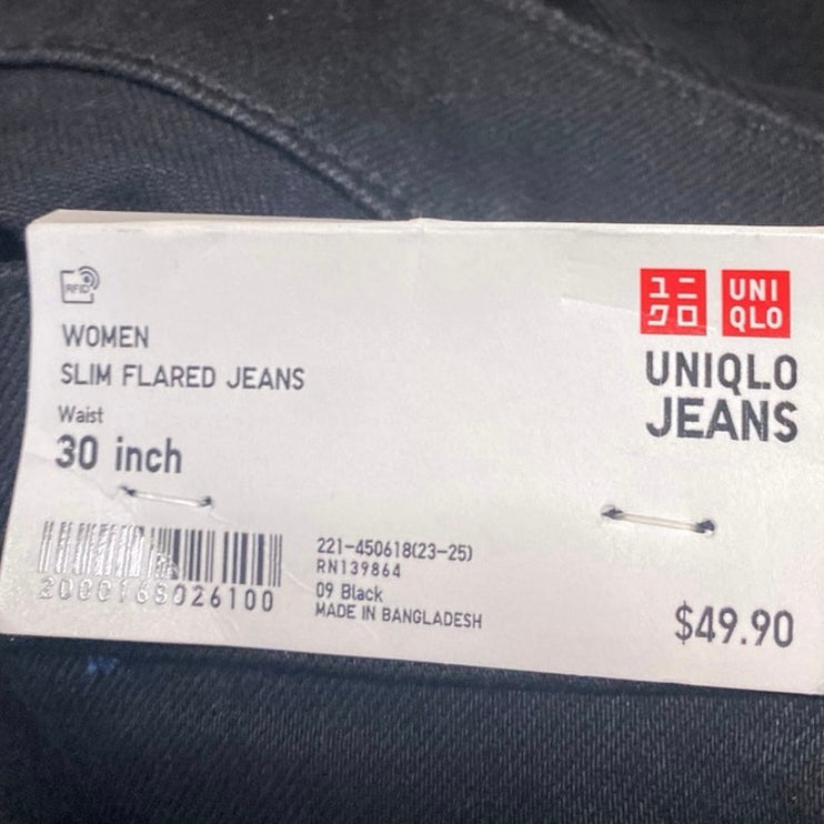 NEW Uniqlo Women's Black High Waist Slim Flared Bootcut Denim Jeans Pants Sz 30