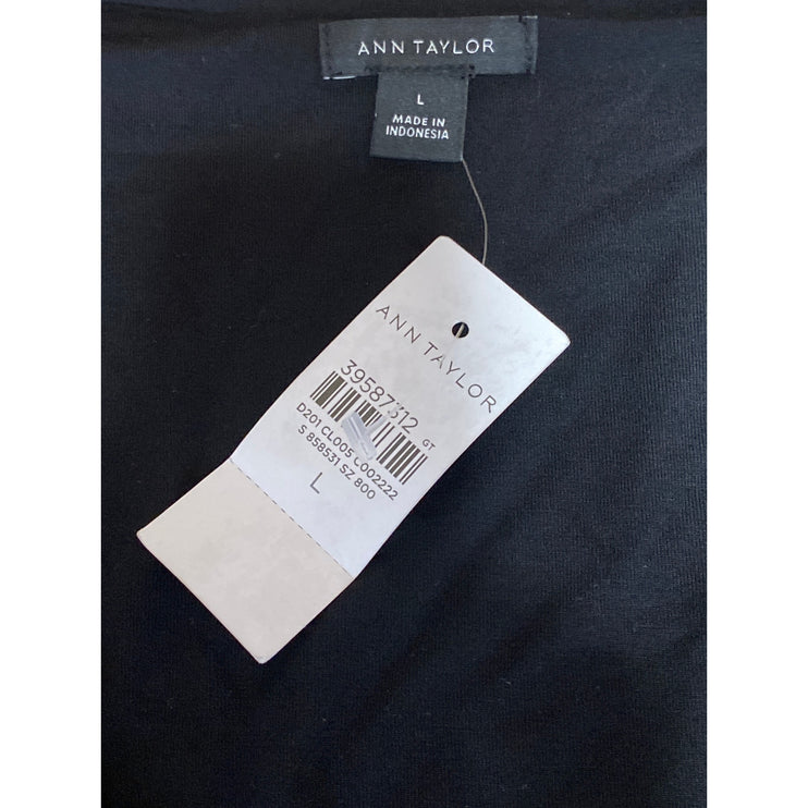 NEW Ann Taylor Women's Black Ruched Wrap Front V Neck Long Sleeve Blouse Top L
