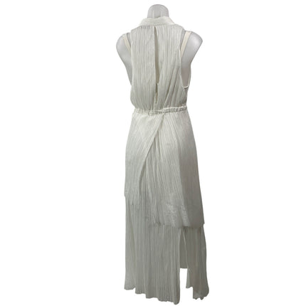 Manning Cartell White Sleeveless Draped Plunging V-neck Maxi Formal Dress Sz 8