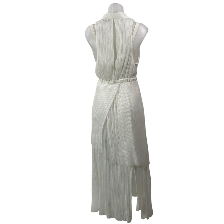 Manning Cartell White Sleeveless Draped Plunging V-neck Maxi Formal Dress Sz 8
