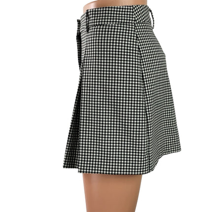 Zara Women's Black Gingham Checkered High Rise Mini Skirt Skort Shorts Size XL
