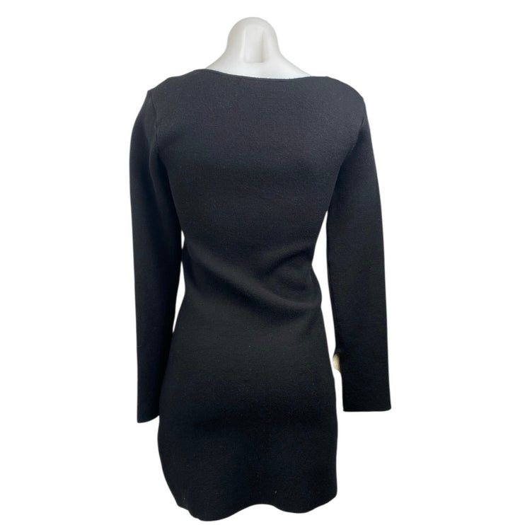 Zara Black Long Sleeve Scoop Neck Thermal Sweater Knit A Line Mini Dress Size M