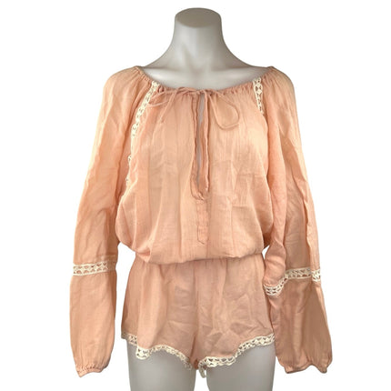 Eberjey Summer Of Love Orange Tie Neck Long Sleeve Lace Trim Jumpsuit Romper M