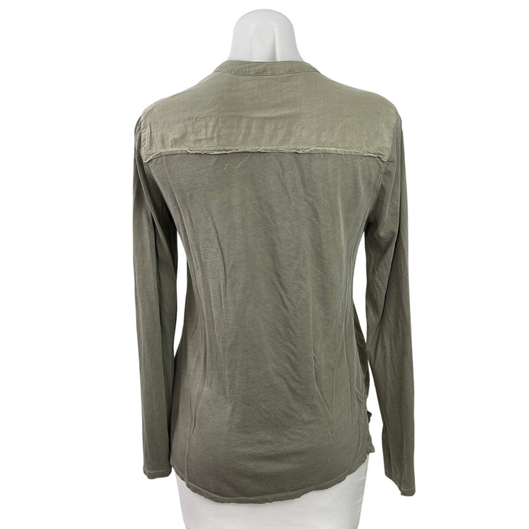 Splendid Women's Olive Green Long Sleeve V Neck Button Down Shirt Top Size XS