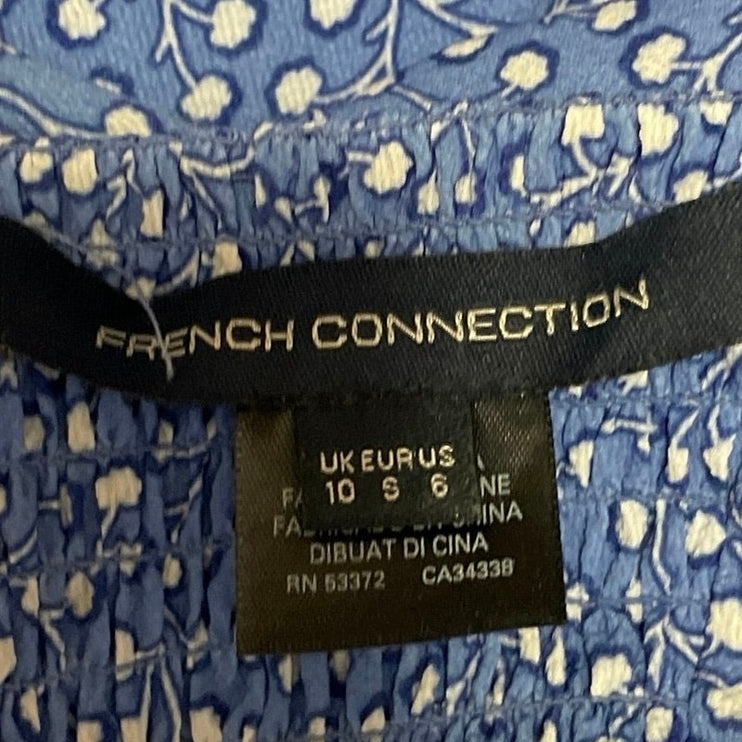 French Connection Blue Floral Short Puff Sleeve Fit & Flare Mini Dress Size 6