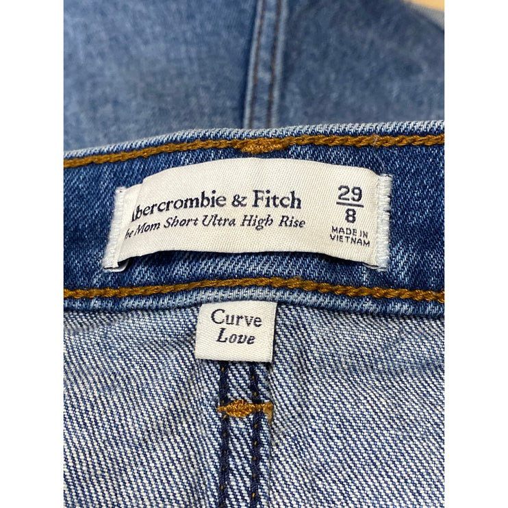 Abercrombie & Fitch The Mom Blue Ultra High Rise Cut Off Denim Jean Shorts Sz 29