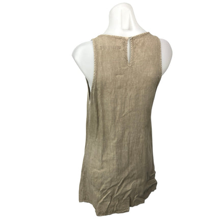 Zara Women's Beige Natural 100% Linen Sleeveless Casual Mini Shift Dress Size XS