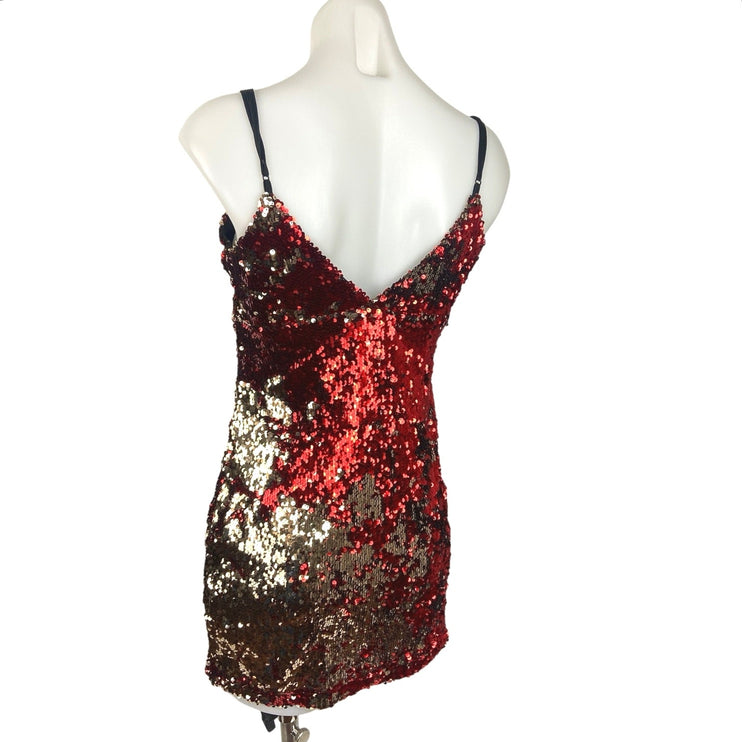 Forever 21 Red Sequin V-neck Sleeveless Bodycon Mini Party Night Out Dress Sz S