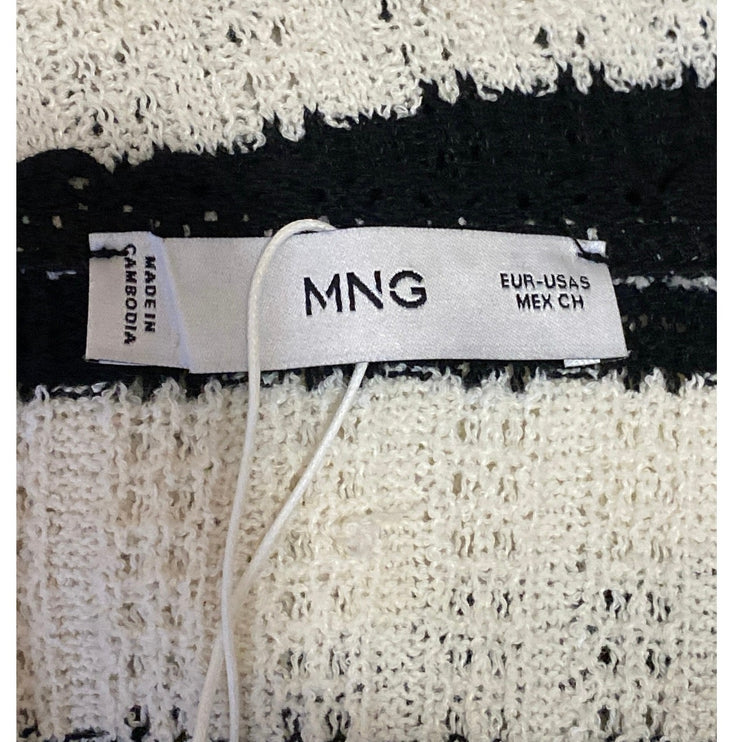 MNG Mango Women's Cream Black Striped Crochet Knit Sleeveless Crop Tank Top Sz S
