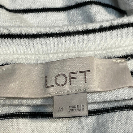 Ann Taylor LOFT Women's White Sriped Scoop Neck Short Sleeve Tee T-Shirt Top M