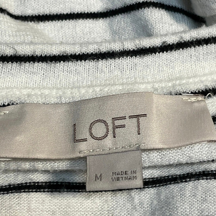 Ann Taylor LOFT Women's White Sriped Scoop Neck Short Sleeve Tee T-Shirt Top M