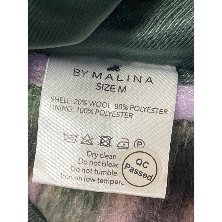 By Malina Women's Multicolor Wool Plaid Check Long Sleeve Pea Coat Jacket Size M