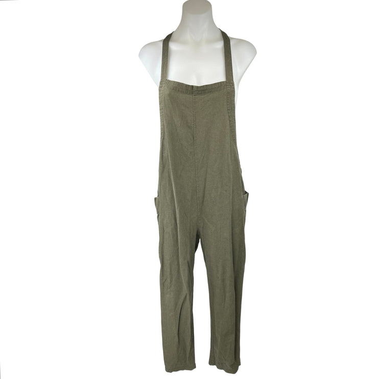 Urban Outfitters BDG Green Linen Square Neck Bib Overalls Romper Jumpsuit Sz S