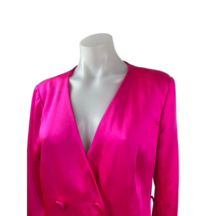 Skies are Blue Pink Silk Satin Double Breasted Long Sleeve Blazer Mini Dress M