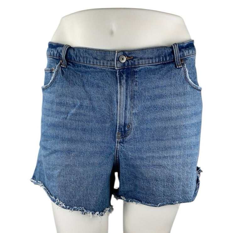 Abercrombie & Fitch Blue High Waisted Frayed Raw Hem Denim Jeans Dad Shorts 36