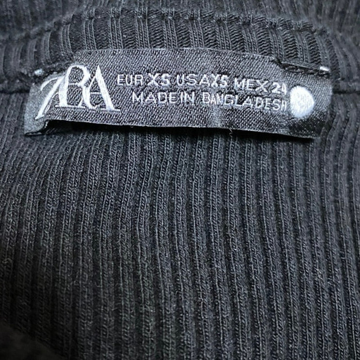 Zara Black Sleeveless Rib Knit Ruched Midi Bodycon Sweater Tank Dress Size XS