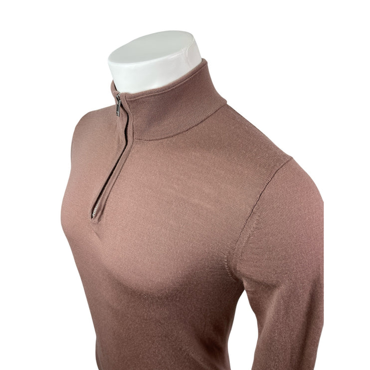 Reiss Men's Brown 100% Wool 1/4 Zip Long Sleeve Knit Sweatshirt Sweater Top Sz S
