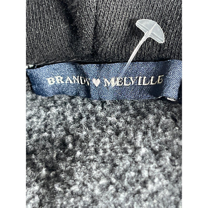 Brandy Melville Women's Black Fleece Full Zip Hoodie Cropped Sweatshirt Top S/M