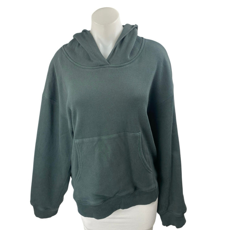 Zful Women's Green Long Sleeve Thermal Waffle Knit Hoodie Hooded Sweatshirt S