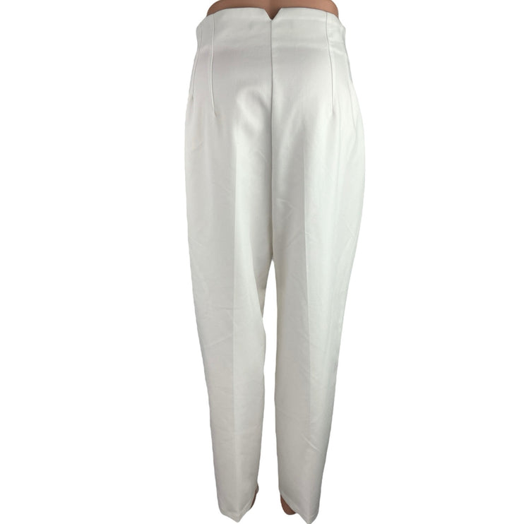 Zara Womens White High Waist Straight Leg Pleated Career Trousers Dress Pants XL