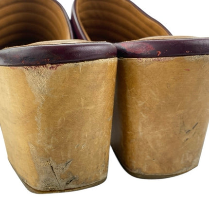 Beklina Baya Red Ribbed Leather Close Round Toe Block Heel Mules Clogs Shoes 9.5