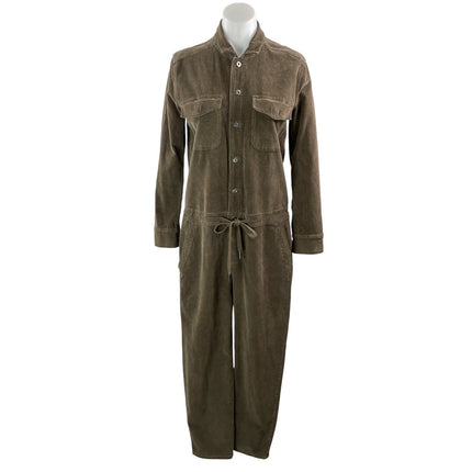 James Perse Brown Corduroy Tie Button Front Utility Overalls Romper Jumpsuit 1