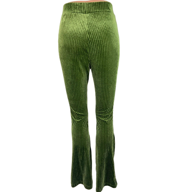 Shein Green Solid Velvet Rib High Waist Flare Leggings Bell Bottom Yoga Pants 4