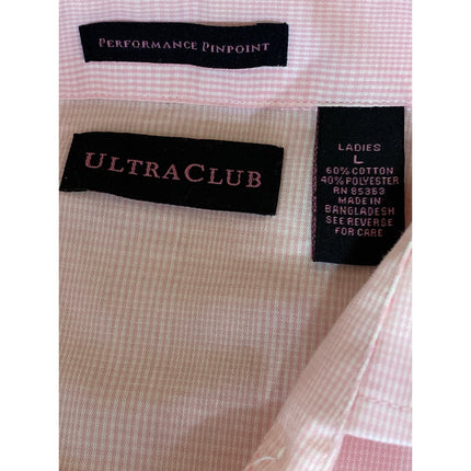 Ultra Club Performance Pinpoint Womens Pink Long Sleeve Button Down Shirt Top L