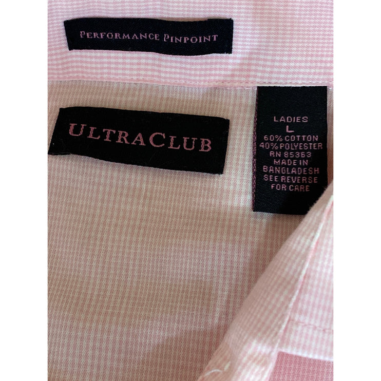 Ultra Club Performance Pinpoint Womens Pink Long Sleeve Button Down Shirt Top L