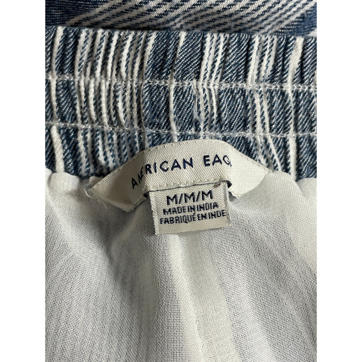 American Eagle Women's Blue Striped High Rise Tie Wide Leg Trousers Pants Size M