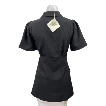 NEW J.ING Women's Black Short Sleeve Collared Button Front Blazer Mini Dress XS