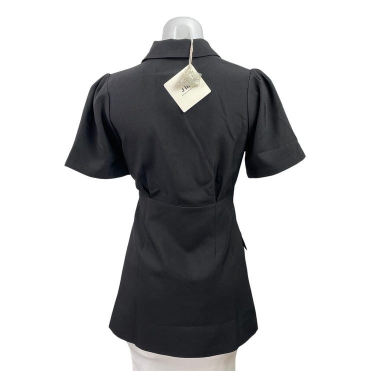 NEW J.ING Women's Black Short Sleeve Collared Button Front Blazer Mini Dress XS
