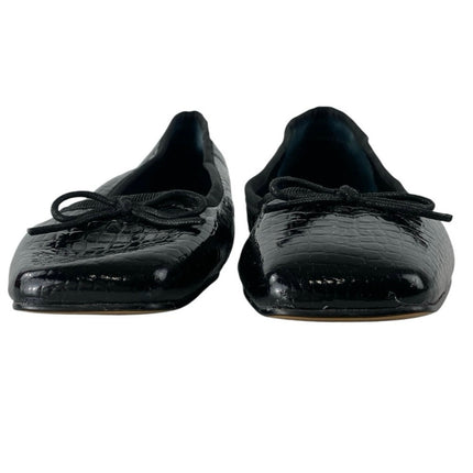 Dolce Vita Anisa Black Snake Embossed Bow Square Toe Ballet Flat Shoes Size 8.5