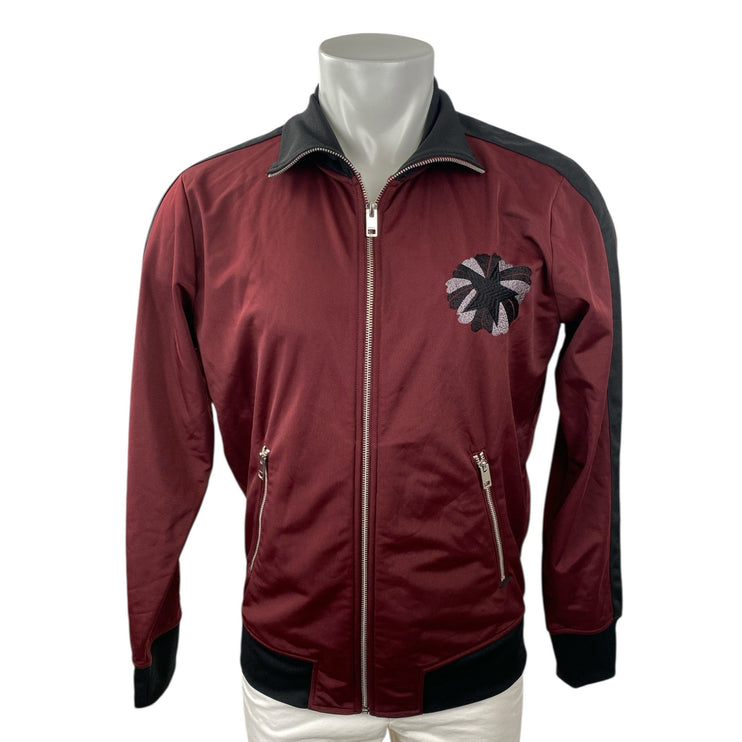 Diesel Men's Red Black Colorblock Full Zip Embroidered Bomber Coat Jacket Size M