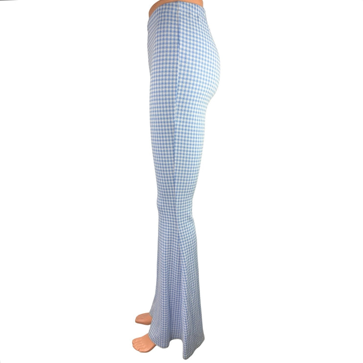 Fashion Nova Blue Gingham Check High Rise Ankle Bell Bottom Flare Pants Size S