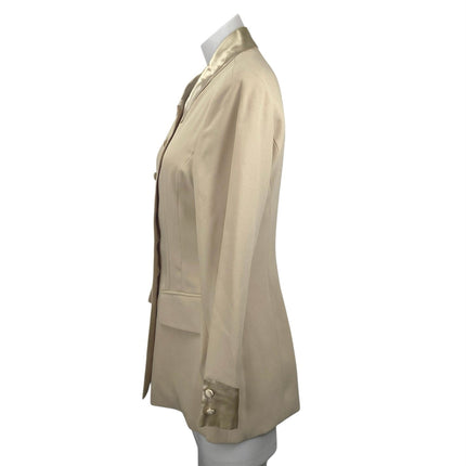 SOLO Collection Women's Cream Gold Satin Collar Long Sleeve Button Up Blouse M