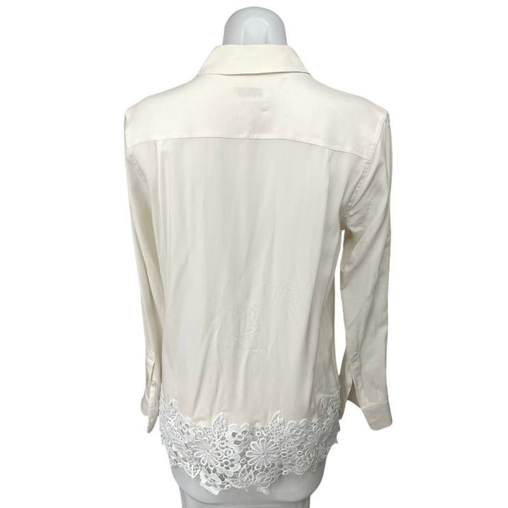 Equipment White Silk Lace Crochet Button Down Long Sleeve Shirt Blouse Top Sz S