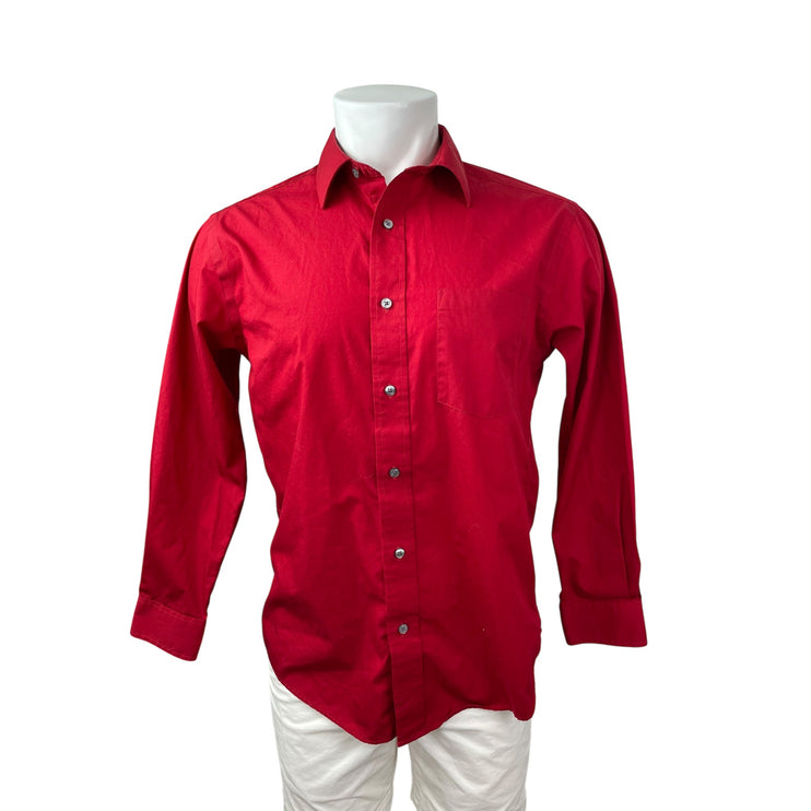 George Men's Red Long Sleeve Chest Pocket Casual Button Down Shirt Top Size M