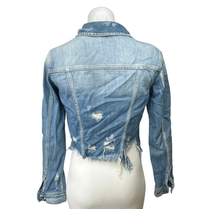 Hidden Women's Blue Distressed Rebel Light Wash Cropped Denim Jean Jacket Sz S