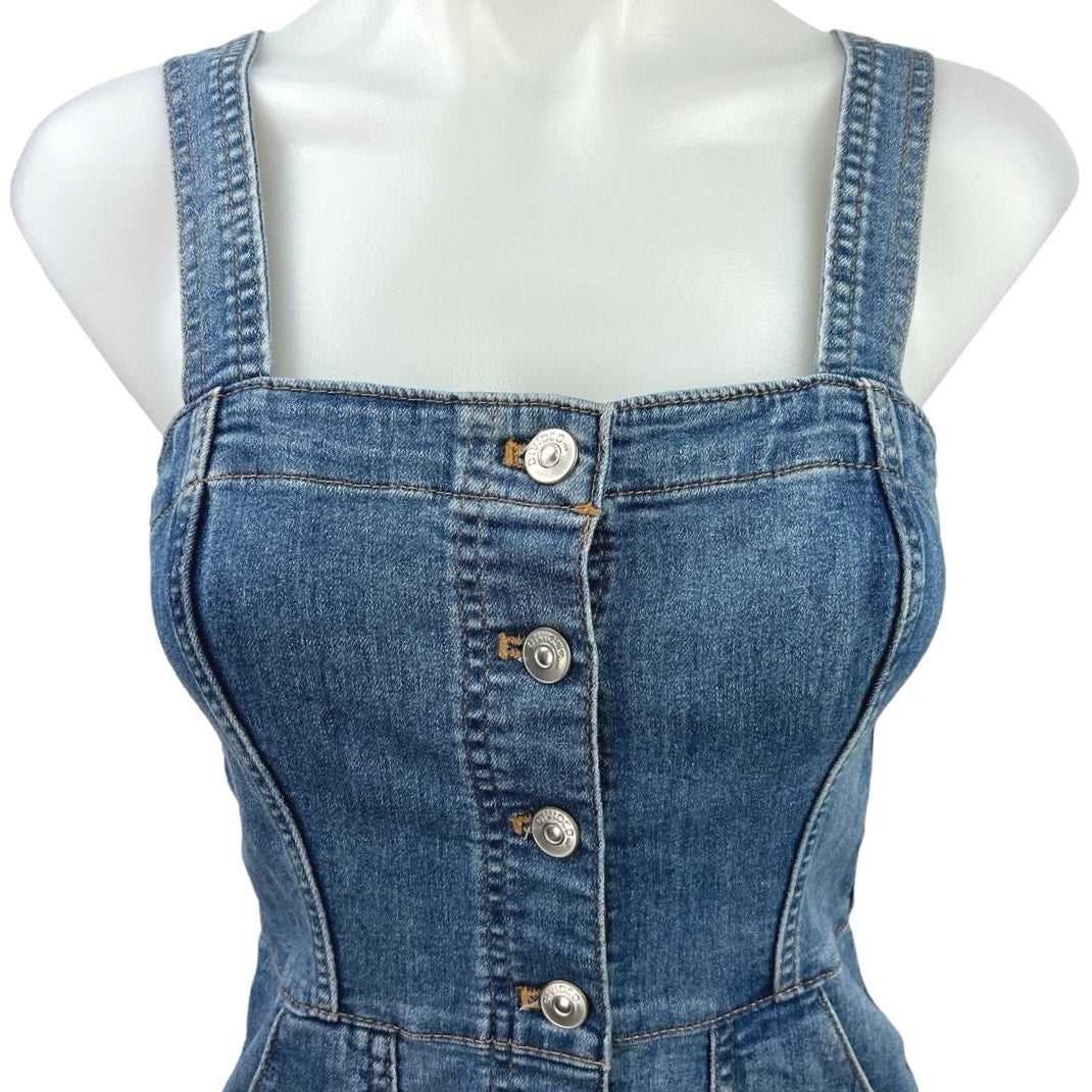 H&M Blue Y2K Stretch Denim Square Neck Sleeveless Button Mini Denim Je Brie H&M Blue Y2K Stretch Denim Square Neck Sleeveless Button Mini Denim Je Brie